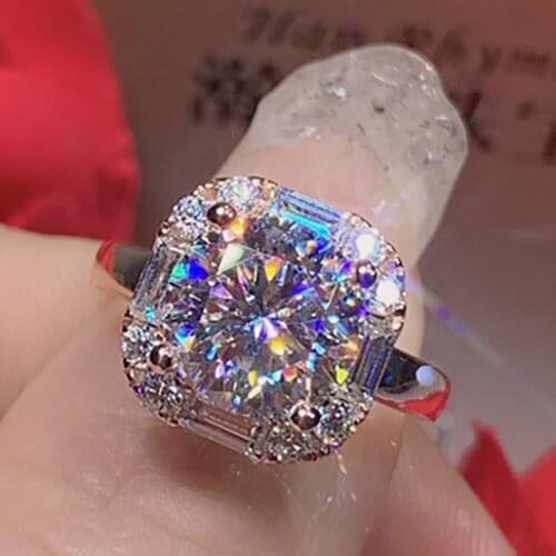 14K Au585 Rose Gold Women Ring Moissanite Diamonds 1 2 3 4 5 Carat Round Square Wedding Party Engagement Anniversary Ring Trendy