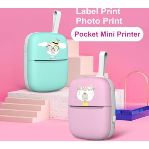 2021 Portable Mini Thermal Printer Wireless BT 200dpi Photo Label Memo Low Noise Printing 200dpi with USB Cable Imprimante 55mm