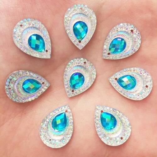 40pcs 13*18mm AB Resin Bling Shiny Peacock Eye Flatback Rhinestone Wedding 2 Hole Applique Ornaments Craft SF110