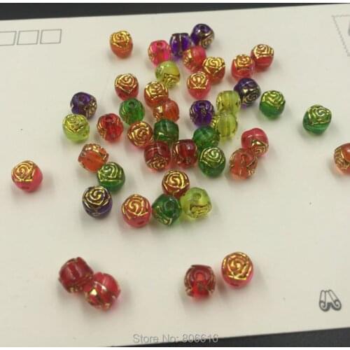 6MM 1500Pcs/lot Gold Wire Rose Flower Mix Colors Plastic Acrylic Bead Jewelry Beads