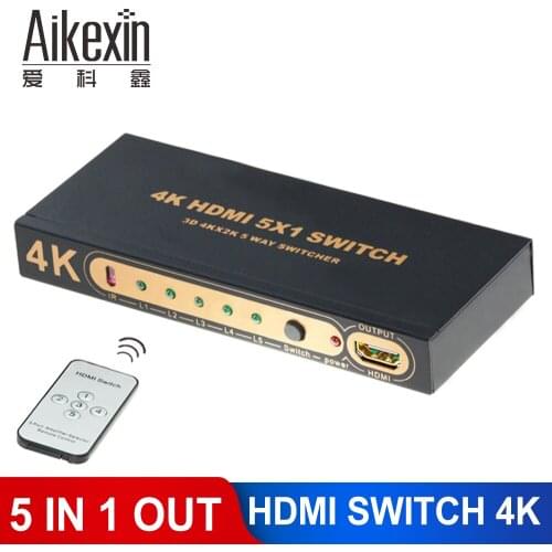 Aikexin 5 Port HDMI Switch 4K x 2K 1080P HDMI Switcher 5x1 HDMI Splitter 5 input 1 output with IR Remote for Xbox 360 PS3/4