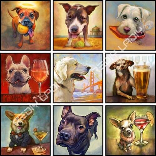 Diamond Painting Full Square/Round Rhinestones Cross-stitch Kit Puppies Animals Diamond Embroidery Rhinestones Pictures Wall Art