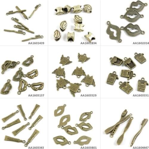 Antique Bronze Tone Jewelry Charms Toothbrush Tooth Brush Monroe Lips Toothpaste Floss Cup Angel Loose Beads Crafting Craft