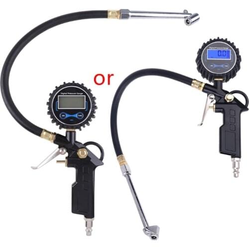 AUTO Digital Tire Inflator Pressure Gauge, LED Display Tyre Deflator Gage with Dual Head Chuck Rubber Hose Fitting with Air Pump