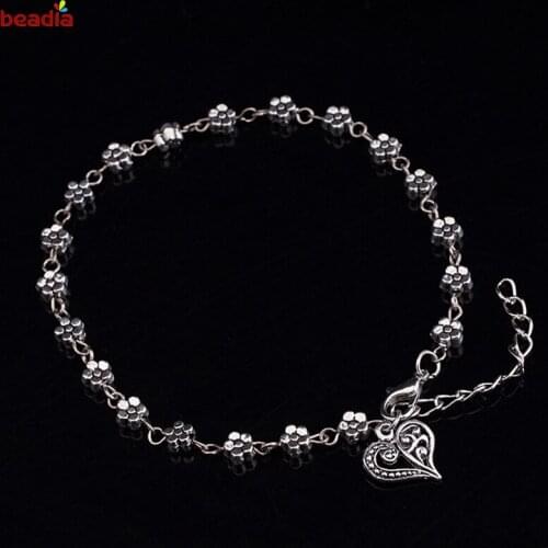 Beadia New Beads Pendant Anklet Foot Chain For Woman Summer Bracelet Vintage Metal Heart Charm Flower Anklets Foot Jewelry Gifts