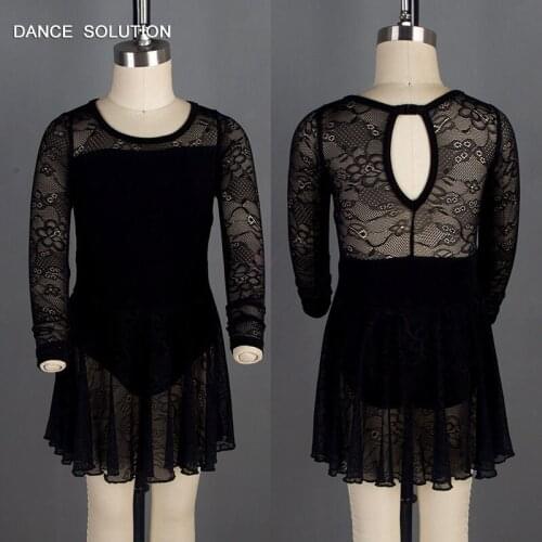 Black Skirted Adult Leotard Lace and Cotton Ballet Dancewear Women Gymnastics Practice Costume 5 Sizes From XS to XL A1092