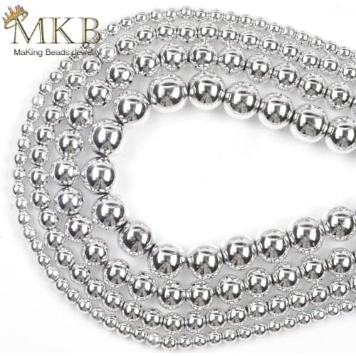 Silvers Nano Vacuum Plating Hematite Natural Stone Flat Round Spacer Loose Beads For Jewelry 3/4/6/8/10mm Making Diy Bracelet15"