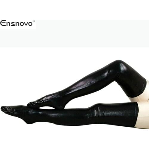 Ensnovo 32" Shiny Metallic Spandex Skintight Stocking for Women Clubwear Uniforms Length Shiny Stocking Long Over Knee Stockings