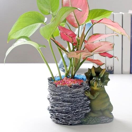 Resin Dinosaur Shape Flower Pot with Drainage Hole Animal Planter Home Living Room for Cute Bonsai Pot Decorations Crafts Gifts