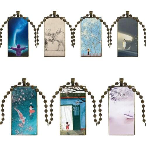 For Women Fashion Jewelry Leisurely And Carefree Freedom Glass Cabochon Pendant Necklace Rectangle Fashion Necklace