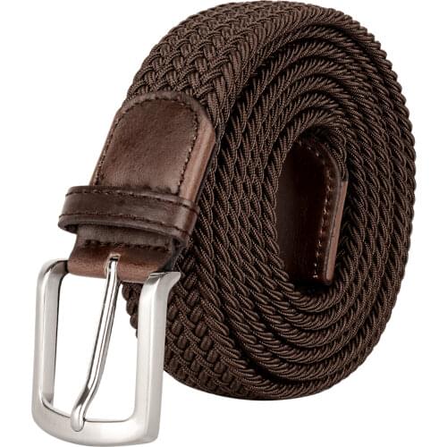 Drizzte Plus Size 130 150 160 170 180 190cm Brown Braid Woven Elastic Stretch Belt Mens for Big and Tall Man High Quality