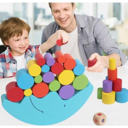 Moon Equilibrium Game Wooden Stacking Blocks Balancing Game Sorting Toy For Kids (1Pc Moon model And 18Pcs Round Bricks)