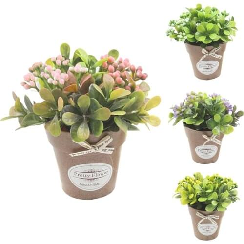 1Pc Artificial Flower Berry Ceramic Pot Bonsai Fake Green Plant for DIY Stage Garden Wedding Home Office Party Christmas Decor