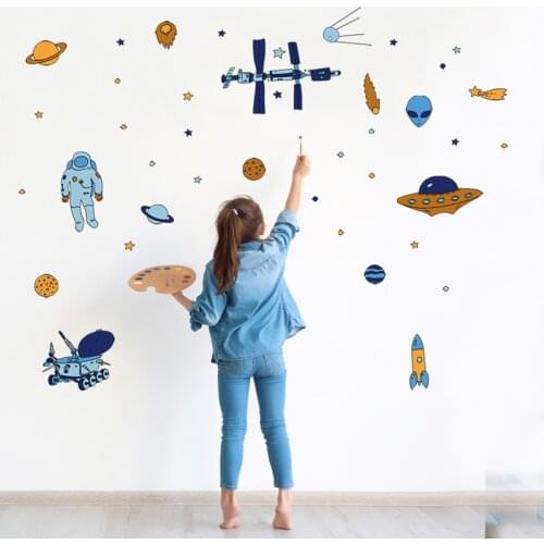 Spaceship space rocket flying saucer alien Wall Sticker for kids rooms bedroom decorations wallpaper Mural Art Decals stickers