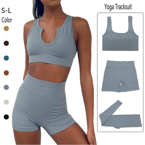 New Style High Quality Womens 2-Piece Workout Set U-Neck Yoga Suit High Waist Seamless Tank Top and Leggings Sports Suitb