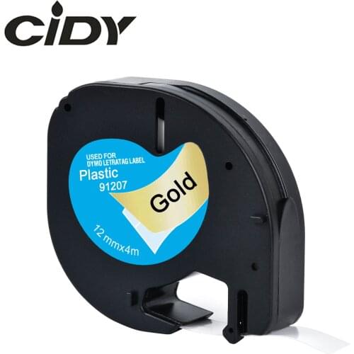 LT91207 black on gold compatible DYMO Letratag plastic tape 12mm*4m LT 91207 91337 91227 Label Ribbons for 91201 Dymo LT-100H