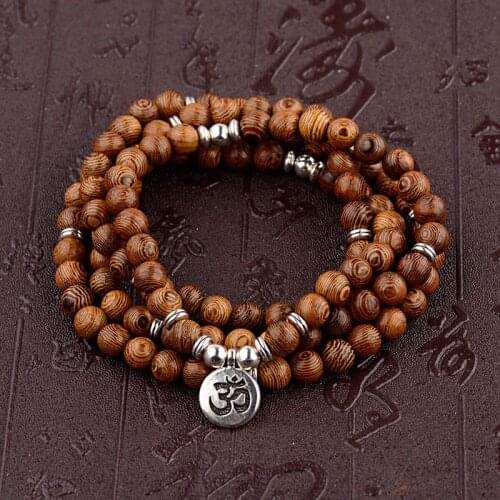 Multilayer Wood Beads Buddha Lotus OM Bracelet Tibetan Buddhist Mala Charm Rosary Bracelet Yoga Wooden For Women Men Jewelry