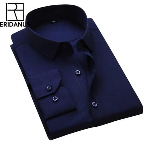 Mens Business Shirt 2016 Spring New Fashion Designer High Quality Solid Male Long Sleeve Slim Fit Formal Dress Shirt 4XL M008