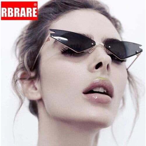 RBRARE Rimless Cat Eye Sunglasses Women 2021 High Quality Small Sunglasses Vintage Triangle Mirror Sunglasses For Men Oculos