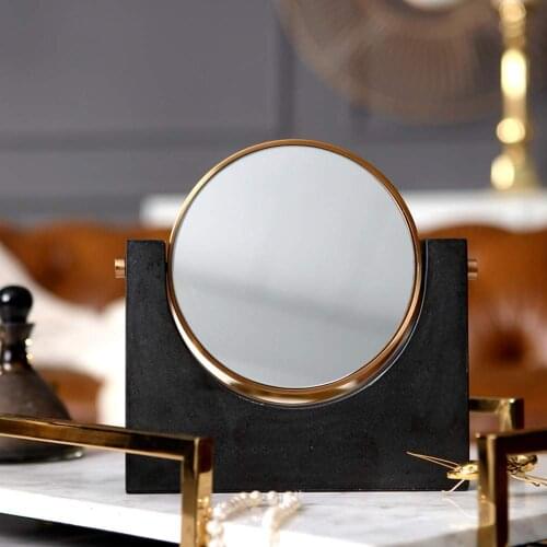 Natural Marble Base Rotation Tabletop Makeup Vanity Mirror (7.87Lx1.18Wx7.87H)