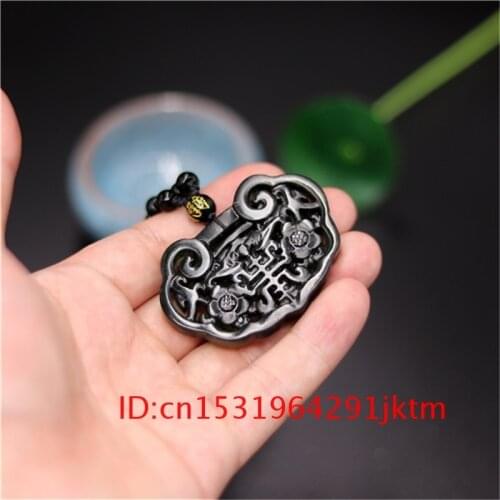 Carved Men Chinese Obsidian Jade for Accessories Pendant Bat Gifts Natural Black Jewelry Green Charm Necklace Amulet