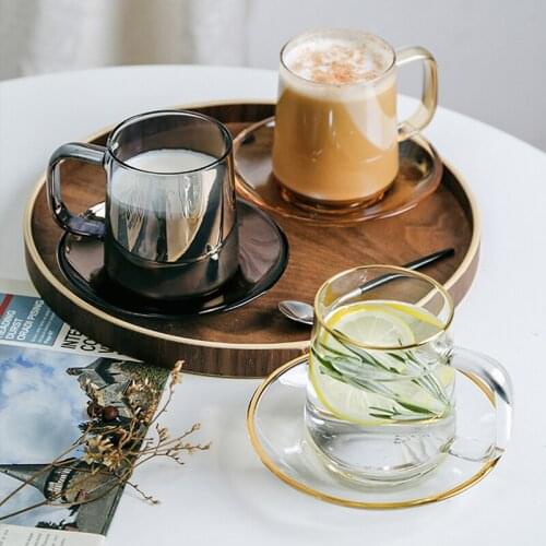 RHE 260ml glass Coffee cup and saucer set Breakfast milk Beer mug Coffee shop latte coffee cup Tea cup set