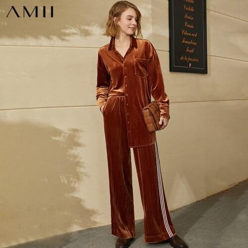 Amii Minimalism Winter Vintage Solid Velet Womens Shirt Causal Patchwork Elastic Waist Loose Long Womens Pants 12070307