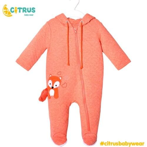CITRUS Spring Baby Romper Full Sleeve 100% Cotton Cartoon Fox Baby Jumpsuit Costume Orange 3 6 9 12 M Newborn Boy Girl Clothes