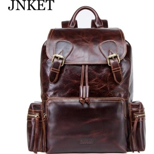 JNKET New Men Retro Cow Leather Bagpack Men Shoulder Bag Fashion Handbag Bags Messenger Bags Sling Bag