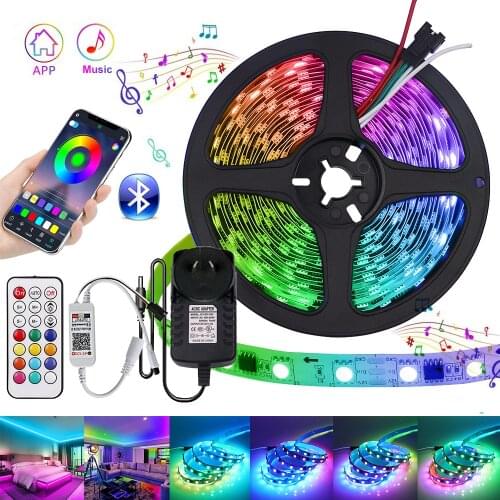 DC 12V WS2811 RGB LED Strip Set Bluetooth Music Control Flexible Ribbon Diode Light Lamp For Home Decoration 5m