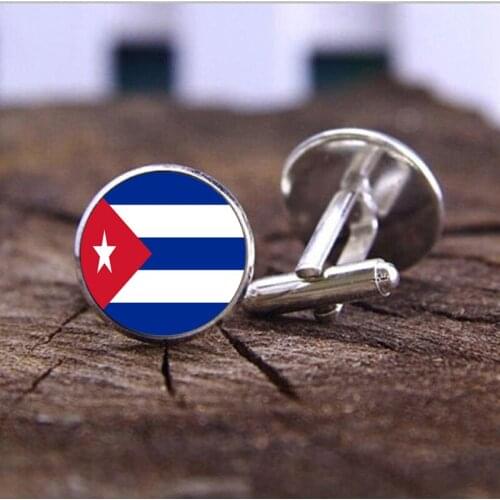 Vintage Men Cufflinks Classic Cuba National Flag Cuff Links Handmade Cuban Flag Glass Dome Cuff Button For Women Jewelry