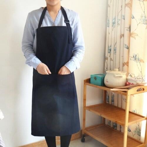 High-quality Europe Cotton Aprons Dark Blue Sleeveless Long Kitchen Apron Cooking Apron Delantal