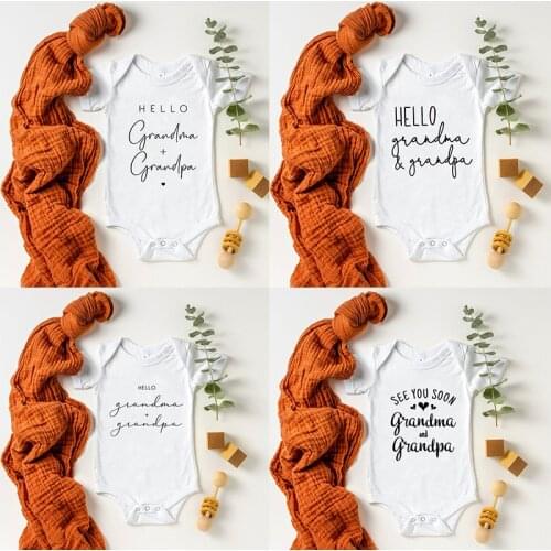Hello Grandma & Grandpa Baby Bodysuits Infant Baby Boy Girls Jumpsuit Pregnancy Announcement To Grandparents Baby Shower Gift