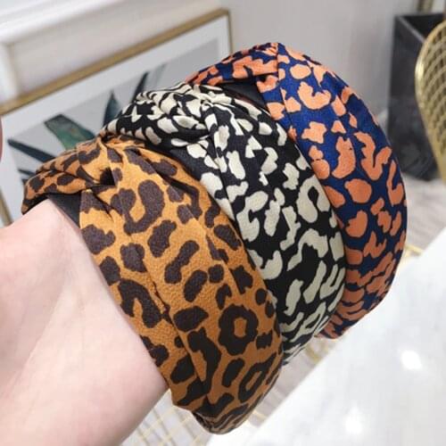 Fashion Leopard Womens Hairband High Elastic Hair Band Wide Side Cross Knot Headband For Adult Girls Headwear Turban