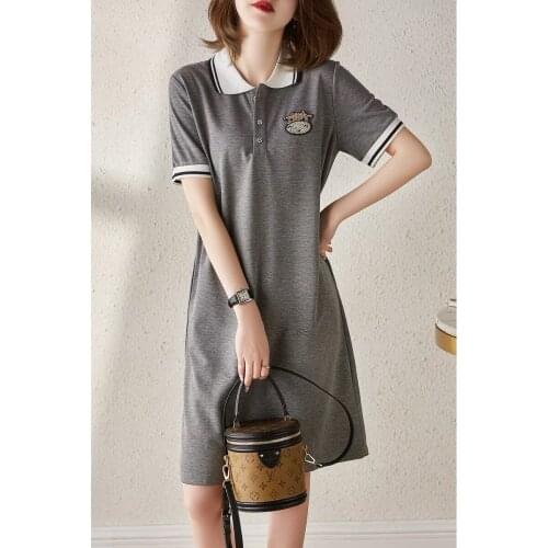 Womens Clothing Women Summer POLO Dress Women Black Grey POLO Dress Female Casual Sport Dress Young POLO Straight Dress