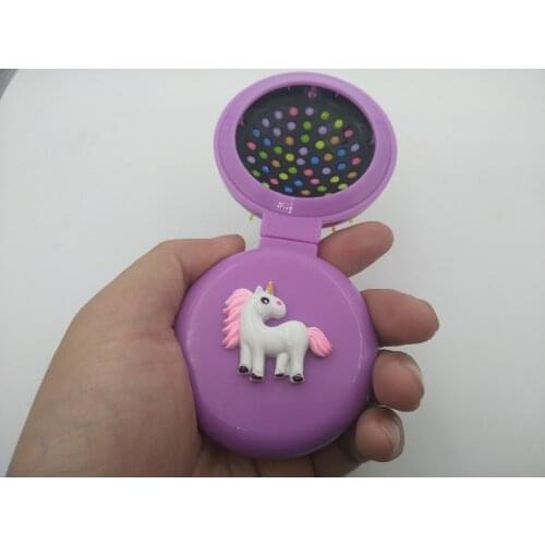 1Pcs New style unicorn Girls Portable Mini Folding Comb Airbag Massage Round Travel Hair brush With Mirror Cute