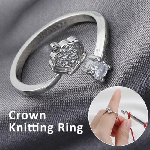 1pc Adjustable Knitting Tools Finger Wear Thimble Ring Crown Open Ring Knitted Loop Crochet Yarn Guides Tool