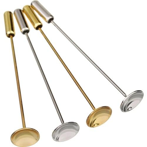 10pcs Gold Silver Copper Metal Blank Brooches Pins with 10mm Round Cabochon Pearl Beads Base for DIY Jewelry Making Findings
