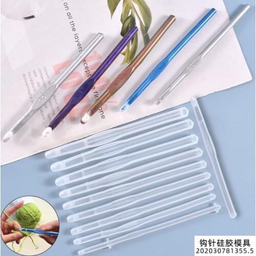10pcs/set Crochet Hook Resin Mold Transparent Epoxy Resin Knitting Hook Needles For Braiding Hand Sewing Tools Silicone Mold