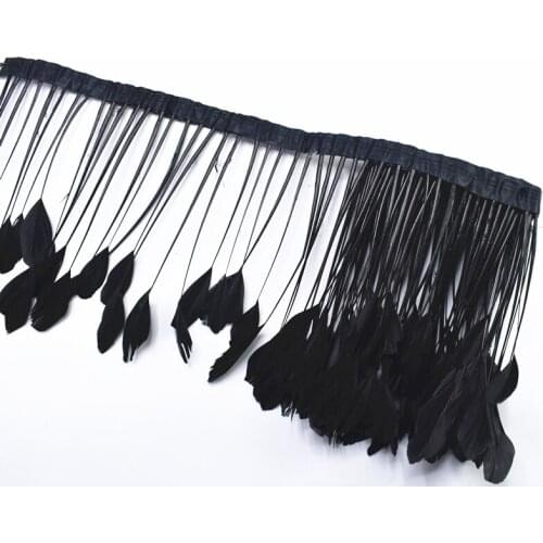 2Yards/Lot Black Dyed Stripped Coque Goose Tail Feathers Trims Feathers for Crafts Ribbon Wedding Feathers Decoration Plumas