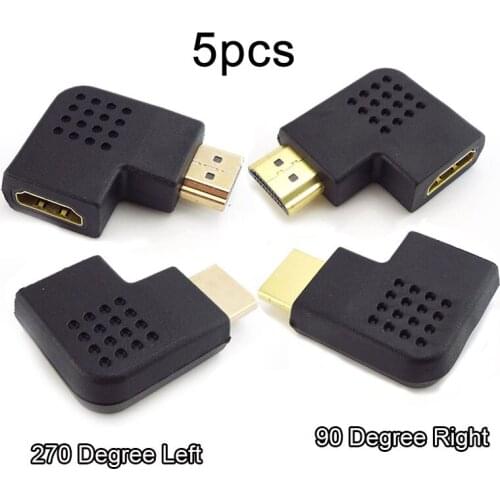5pcs 270 90 Degrees Angle Male to Female HDMI-compatible Adapter Converter Turn Right Left Extension Cable Connector HD 1080P