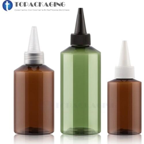 50PCS*50/100/150/200ML Empty Green Plastic Squeeze Bottle Liquid Refillable Needle Nose Hair Perm Amber Cosmetic Container Brown