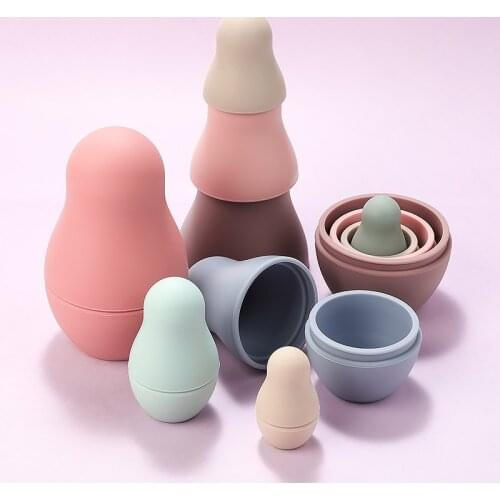 8pcs Bear Silicone Matryoshka Toys Soft Jenga Building Blocks 3D Folding Educational Stacking Toys BPA Free Silicone Teether