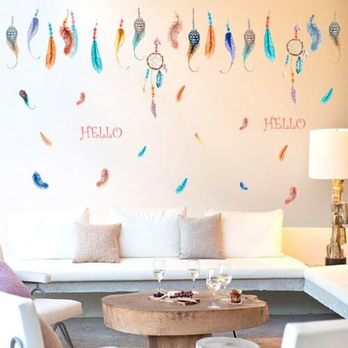 Watercolor Colorful feathers wall stickers Vinyl DIY Art Wall Decals For Living room bedroom Glass Window Decoration stickers