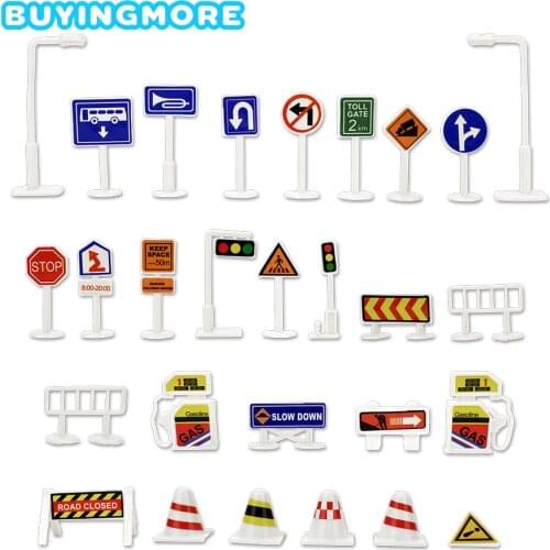 28 Pcs Car Toy Accessories Traffic Road Sign Creative Model Toy DIY City Parking Lot Roadmap Educational Toys for Kids Game Gift