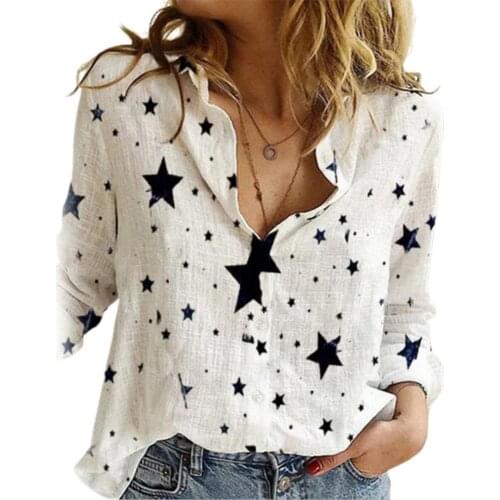 Fashion Summer Women Casual Birds Print Blouse Spring Summer Long Sleeve Cotton and Linen Loose Shirt Vintage Tops Tunic Plus