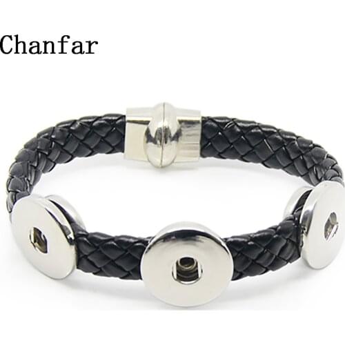 Chanfar Black And White Snap Button Leather Bracelet Jewelry With 3 Female Snap Button