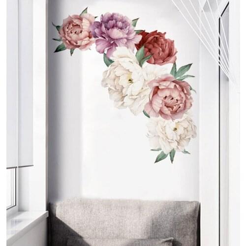 Blooming Peony Wall Sticker Chinese Peony Rose Flowers Wall Sticker Beautiful Art Nursery Decals Kids Room Home Decoration Gift