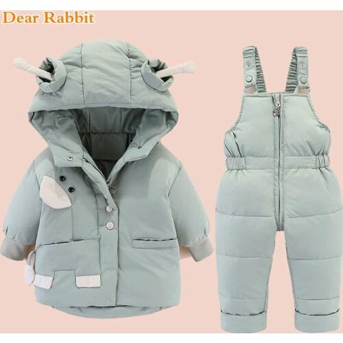Winter Childrens Snowsuit Boy Clothing Set Kids Down Jacket Overalls for Girl Baby Warm Parka Hooded Coat Pant Infant Overcoat