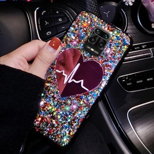 For Samsung A72 A52 Sequins Silicon Phone Case Galaxy A32 4G 5G A12 A42 A22 Heart Mirror Cover
